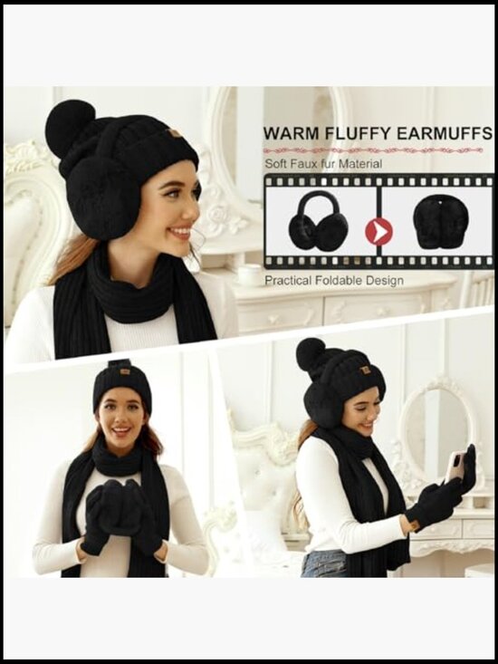 5-Piece Winter Set: Beanie, Scarf, Gloves, Ear Muffs, Fuzzy Socks main image 5